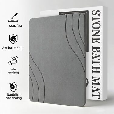 Швидкосохнучий килимок для ванної кімнати Daletu з діатоміту (кам'яний), протиковзкий та абсорбуючий килимок для душу та кухні, темно-сірий