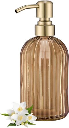 Дозатор для мила з бурштинового скла, 473 мл, з бурштиновими смугами, з помпа золотого кольору, для ванної кімнати та кухні