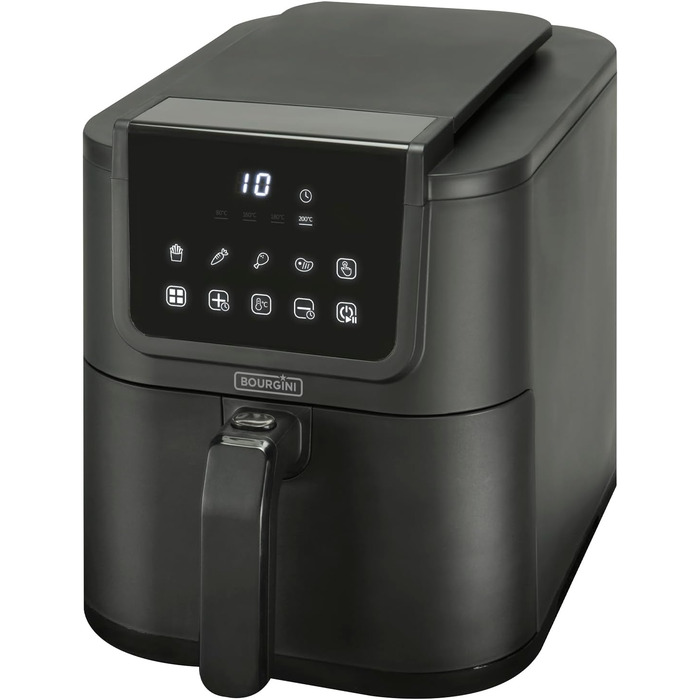 Фритюрниця BOURGINI з керамічним покриттям, 5 літрів, 1500 Вт, чорна (без шкідливих речовин)