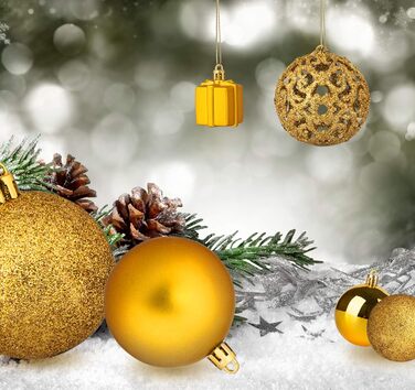 Набір прикрас для ялинки Homewit 105 шт. Золотий, пластикові кулі з гачками, набір ялинкових прикрас