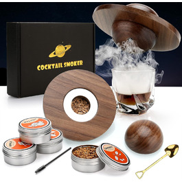 Набір для копчення коктейлів та віскі, з 4 дерев'яними стружками, подарунок на День батька, для Old Fashioned, коктейлів, віскі, бурбону, кави, м'яса, волоського горіха Saturn - волоський горіх