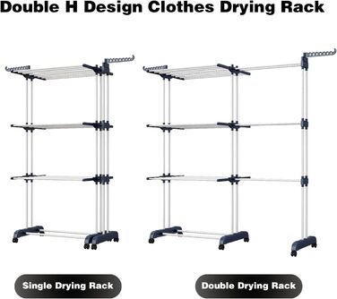 Сушарка для білизни 3-ярусна, турбо-тип, 75-200см, висувна, з 2 обертовими крилами, висота 180см, економна, на колесах для квартири, балкону та саду (сіра)