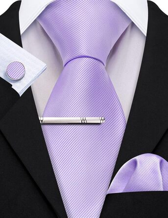 Набір краваток Barry.Wang для чоловіків з візерунком пає, тканина - шовк, з кишенькою, краваткові затискачі, формальний стиль (лавандовий)