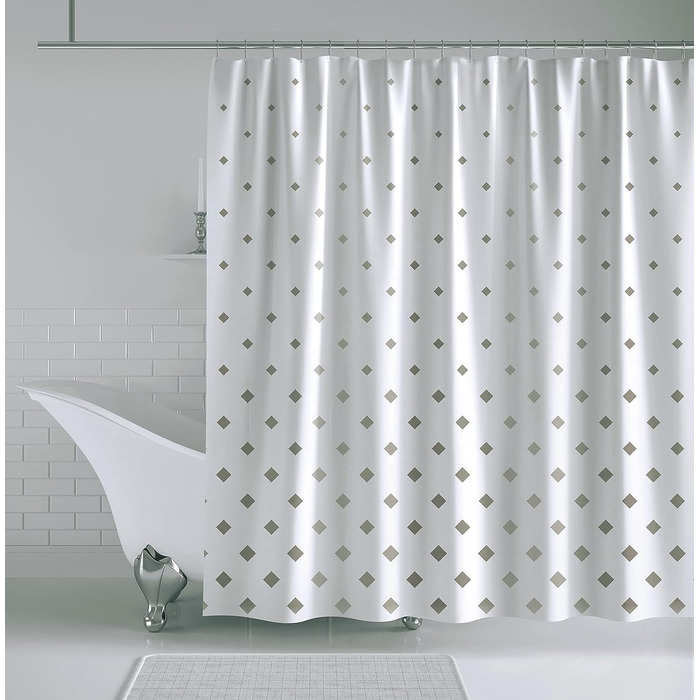 Штора для душу YOUNG DA текстильна біло-сіра з малюнком 