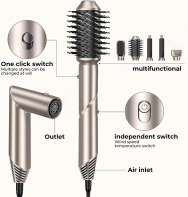 Airstyler 5 в 1: Фен-щітка, плойка для локонів, випрямляч волосся, чорний (Platin-gold)