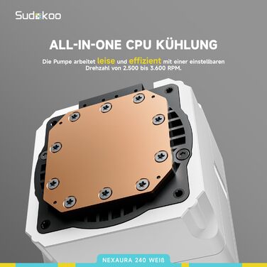 Система водяного охолодження CPU Sudokoo NEXAURA 240: 360мм AIO з 3 вентиляторами PWM ARGB, тиха помпа 2500-3600 RPM, підтримка Intel LGA 1851/1700/1200/115X, AMD AM5/AM4, TDP 300W