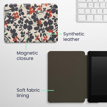 Чохол-книжка kwmobile для Amazon Kindle Paperwhite 11 (2021) - квітковий дизайн, магнітний замок, синьо-червоно-білий, захисний для електронного читача Kindle Paperwhite 11. Generation 2021