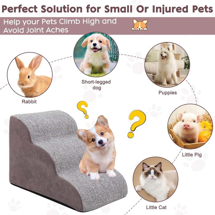 Сходинки для собак на 3 сходинки, 60 см, сірі. Підходять для маленьких собак та котів похилого віку. Для ліжка, дивану.