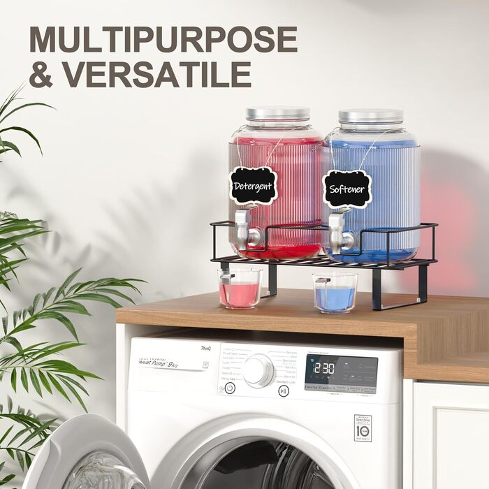 2 шт. скляні диспенсери для напоїв на 4 л з краном, металевий стійка та мірний стакан, для соку/коктейлів/трав'яного чаю, диспенсер для соку на вечірки та весілля