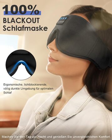 Маска для сну з Bluetooth навушниками Dolida - повна світлонепроникність, дихаюча тканина, для подорожей, йоги, медитації, чорна
