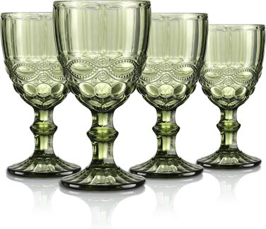 Joeyan 300ml Green Wine Glasses, Set of 4 Vintage Goblets with Cut Glass, Colored Wine Glass for Wine Juice Drinks, Red Wine Glasses White Wine Glasses Drinking Glasses with Stem, Dishwasher Safe