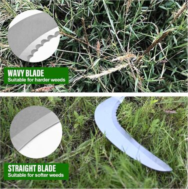 Weed scythe, steel grass scythe with serrated double-edged blade, telescopic grass grabber, stand-up weed scythe, lightweight scythe, garden tool, long handle for garden, yard