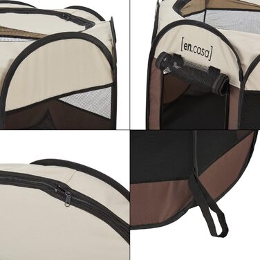 Вольєр для собак en.casa Telford 43x74x74 см, Pop Up, для дому та вулиці, коричневий/кремовий