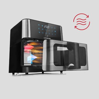 Фритюрниця повітряна LEHMANN з 2 камерами, 2400 Вт, AirFryer XXL з 12 програмами, до 200°C, WiFi, 10л, з вікном, для смаження, випікання, сушіння, грилю