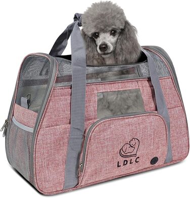 Транспортна переноска для собак та котів PETCUTE, переноска для тварин з м'яким матрацом, тканина Oxford, з регульованим ременем, відповідає стандартам авіакомпаній (Рожева, 51 x 23 x 35 см)