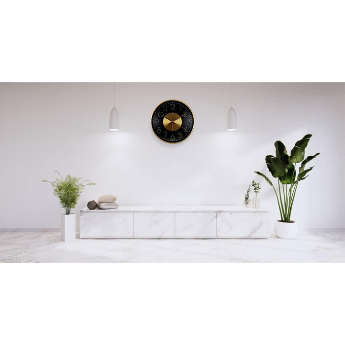 Modern Silent Aluminum Wall Clock 30 cm Diameter without Ticking Sounds for Living Room, Bedroom and Office (Gold Black)
