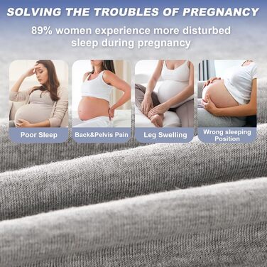 Подушка для вагітних Avmvnvc U-подібної форми, велика, для сну на боці, знімний чохол з джерсі (сірий)