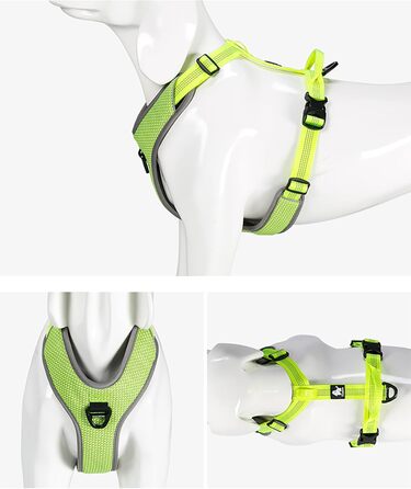 TRUE LOVE Dog Harness Outdoor Adventure II, reflective vest with 2 leash attachments, matching leash and collar available, TLH6071 (S, Neon Yellow)