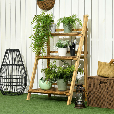 Outsunny 3-Tier Wooden Plant Stand - Dark Brown, 60 x 37 x 93 cm
