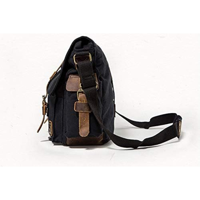 Вінтажна чоловіча сумка через плече з шкіри та канвасу Sechunk, для ноутбука 15/17 дюймів, чорна