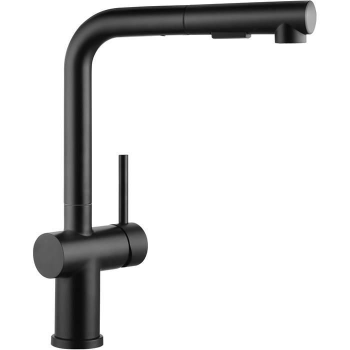 Змішувач кухонний з висувною лійкою, чорний, з двома режимами струменя, 360° обертання, з нержавіючої сталі