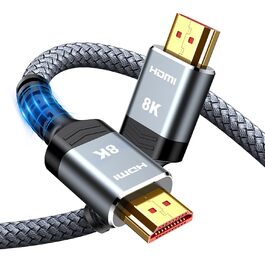 HDMI кабель SNOWKIDS 8K@60Hz 2M, HDMI 2.1, 48Gbit/s, 4K@120Hz, Dolby Vision, DTS:X, HDCP 2.2/2.3, HDR 10, eARC, HDR, сумісний з PS5, HDTV, проектором, PC, монітором, PS4