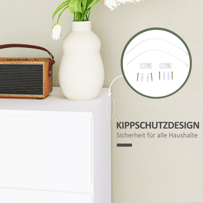 HOMCOM Chest of Drawers, Sideboard with 4 Drawers, Tip-Resistant Office Cabinet in White, 55 x 33 x 80 cm, ideal for living and working areas