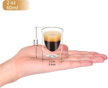 Набір чашок для еспресо ParaCity (2 шт.), скляні чашки для лате макіато 180 мл, з подвійними стінками та ручками, прозорі чашки для капучино, для подорожей та кемпінгу, підійдуть для кави, чаю та лате