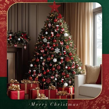 Набір ялинкових прикрас SOLEDI® 128 шт. Преміум якість, червоно-білі пластикові кулі з зіркою та верхівкою - міцний та безпечний набір з петельками. Ялинкові кулі різних кольорів, багаторазовий декор для Різдва.