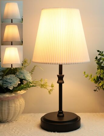 Торшер на тумбочку з сенсорним керуванням, регульована яскравість, 31.5 см, ретро-дизайн, чорний. Ідеальний подарунок на Новий Рік та Різдво