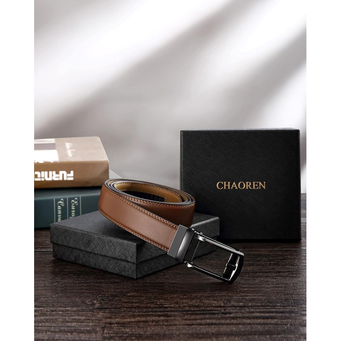 Чоловічий шкіряний ремінь CHAOREN з автоматичною пряжкою, 32 мм, для ділового стилю та урочистих заходів, без отворів, розмір 100-110 см (загальна довжина 125 см)