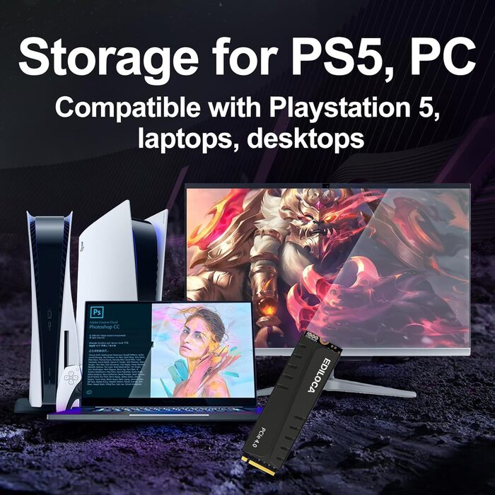 SSD накопичувач 500GB NVMe M.2 PCIe Gen4 з радіатором для PS5, ноутбука та ПК, 7400 MB/s, 3D NAND TLC