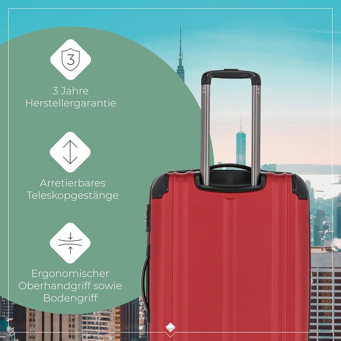 Travelite Carry-on Suitcase, 4 Wheels, Expandable + Attachment Function, City, Small Hard Shell Trolley with Scratch-Resistant Surface, 55 cm, 40-45 Liters (Trolley Size M approx. (68 cm), Red)
