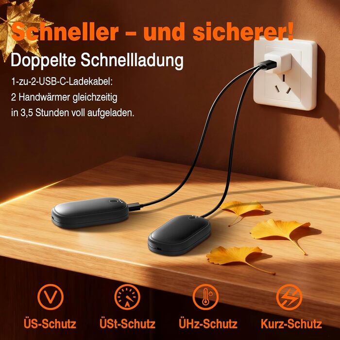 Електричні грілки для рук 2 шт. (5000mAh), компактні, швидкий нагрів, USB, для спорту, кемпінгу, туризму, чорні