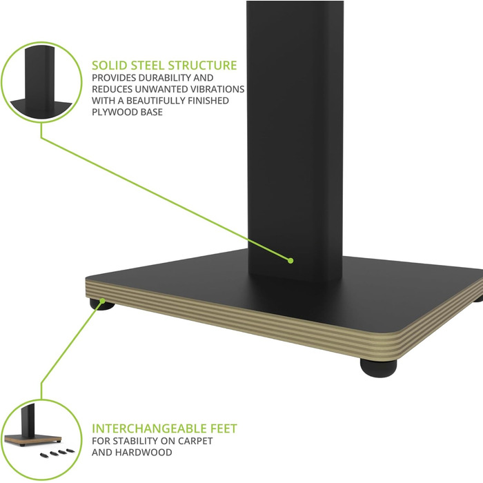 Підлогові стійки для акустичних систем Kanto ST28P - пара, чорний метал, дерев'яна база