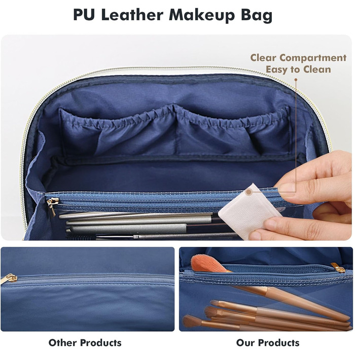 Косметичка для подорожей з великою місткістю, водонепроникна, з прозорими роздільниками, блакитна з квітковим принтом