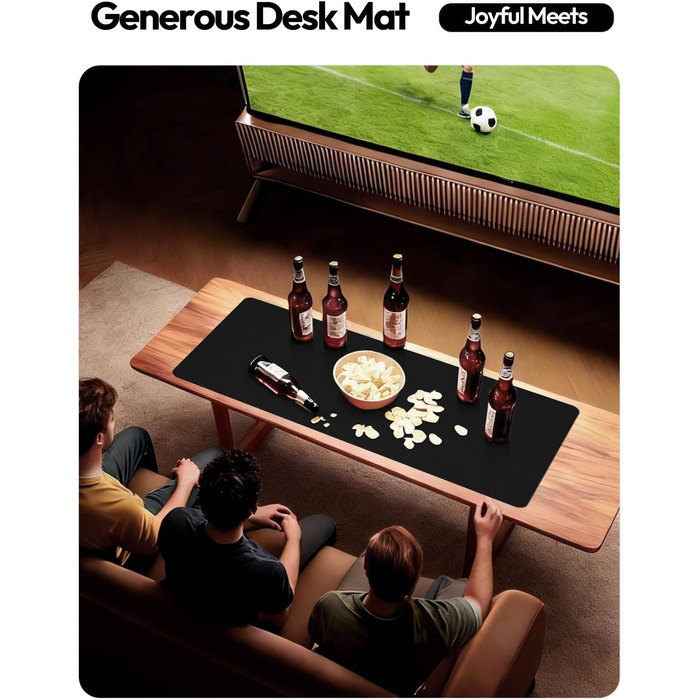 Килимок для миші шкіряний преміум YSAGi XXL 90x43 см, чорний - офісний килимок на стіл для роботи та дому