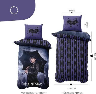 Комплект постільної білизни Wednesday Addams 135x200: ковдра та наволочки, мікрофібра, для дітей та підлітків