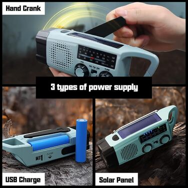 Радіо на сонячній батареї та з ручкою, 2000mAh, Power Bank, SOS-сигнал, ліхтарик, AM/FM, для кемпінгу та надзвичайних ситуацій