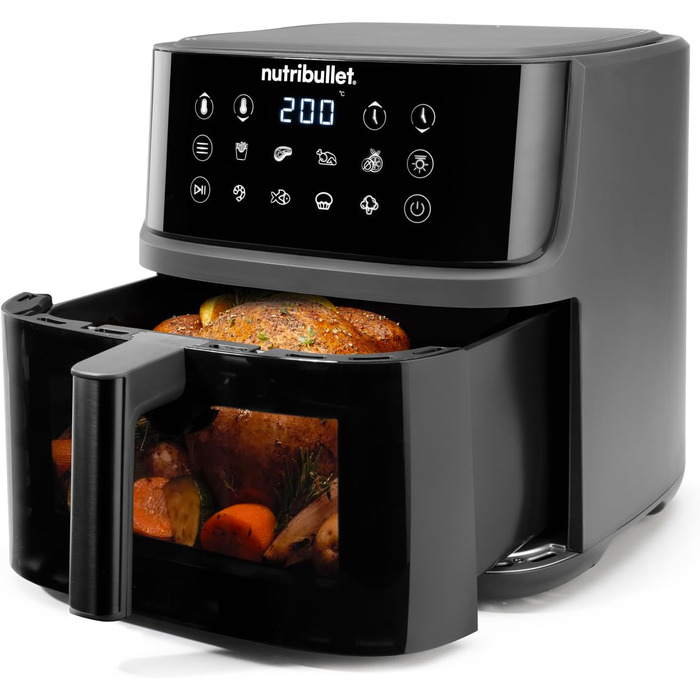 Nutribullet Crisplite Vision NBA0811DG: Фритюрниця повітряна, 8 л, цифрова, 2000 Вт, чорний матовий, без PFAS