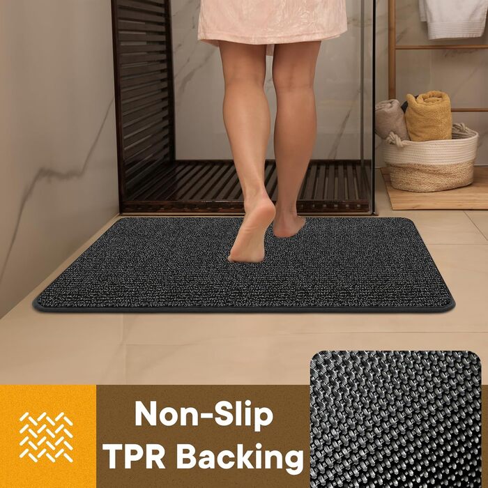 Привратний килимок Mibao 40 x 60 см, вологопоглинаючий та протиковзкий килим для вхідних дверей, для взуття та лап тварин, колір вугільний сірий