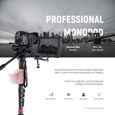 NEEWER 71.6' професійний монопод для камери з вуглецевого волокна, для DJI RS, Manfrotto, максимальне навантаження 6 кг, TP71 (GM76)