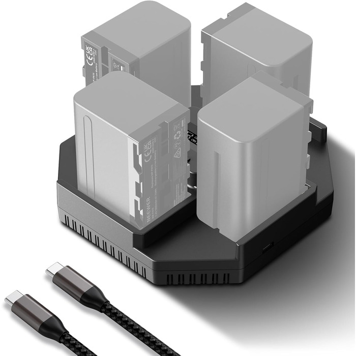 Зарядний пристрій NEEWER NP-F970 з 4 каналами для акумуляторів NP-F550/NP-F750, 100W PD, OLED дисплей, USB-C кабель