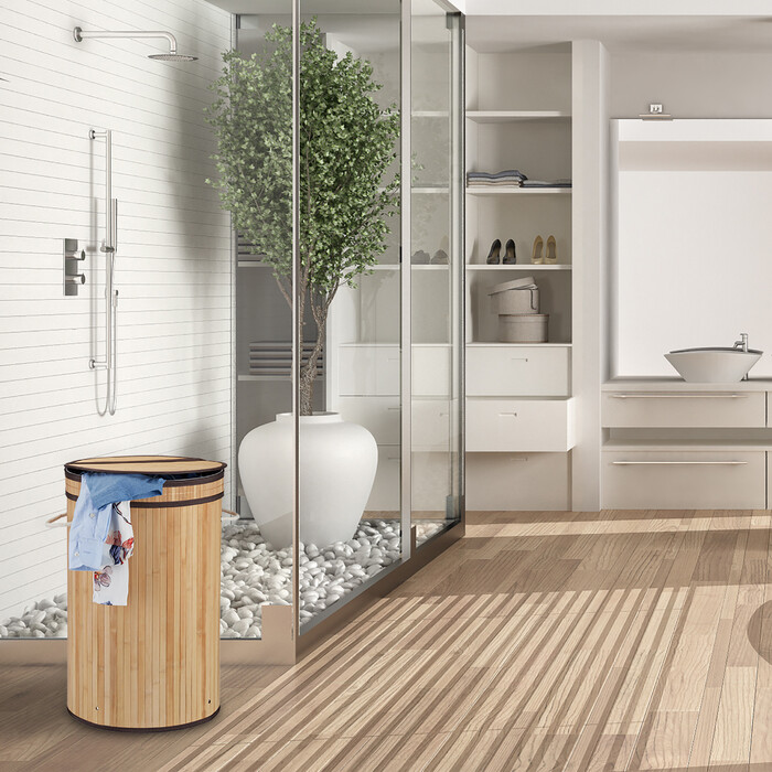 Relaxdays Laundry Basket Bamboo with Folding Lid
