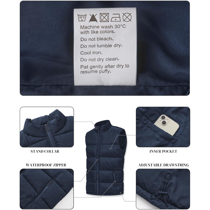 Чоловіча пухова жилетка, водовідштовхуюча, без рукавів, зі стійким коміром, на блискавці, зимова, теплий верхній одяг (XXL, темно-синій)