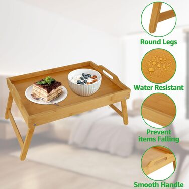 Бамбуковий столик SHUESS для ліжка та дивану: чорний, з відкидними ніжками, 41.5 x 30 x 20.5 см