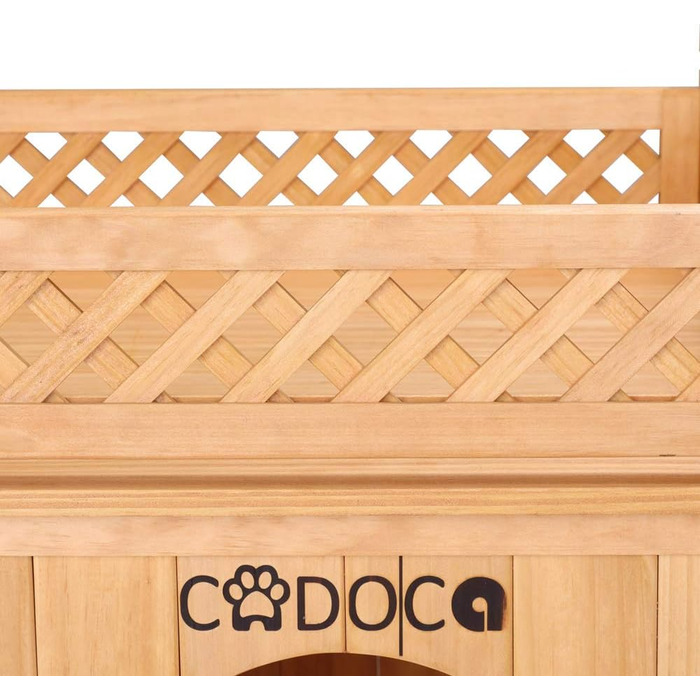 Двоярусний будиночок для котів та собак Tierhaus з дерева, сертифікат FSC®, 65x55x54 см - тераса, сходи, балкон