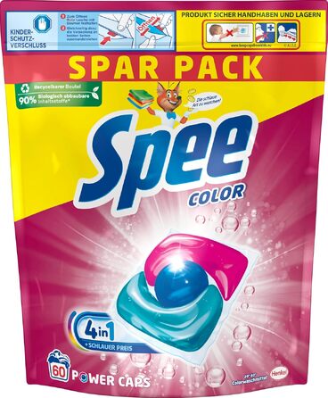 Набір для прання та свіжості: Капсули Spee Power Caps Color для кольорового та темного прання (120 шт) та освіжувач для унітазу WC FRISCH Spa Momente Harmonie (50 г)