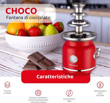 Шоколадний фонтан Melchioni Family Choco з 3 рівнями, з підігрівом та мотором, 90 Вт, червоний