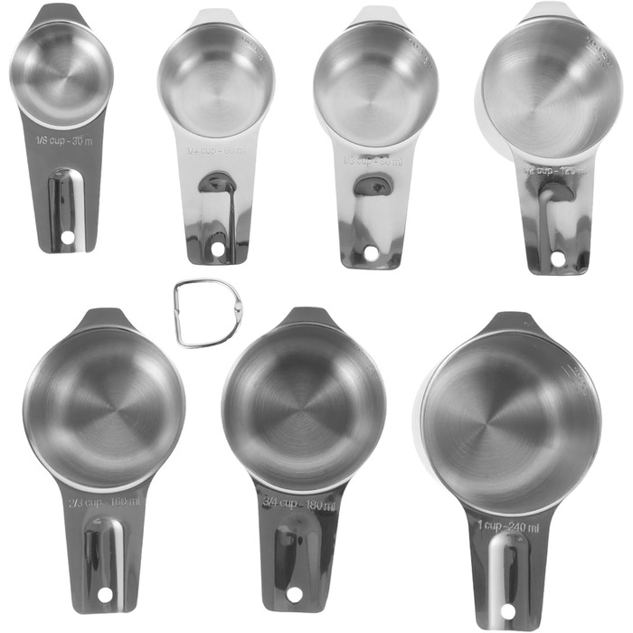 4-Piece Baking Tool Set: Spatula Holder Clip, Coffee Measuring Spoon, Measuring Cup, Mug, Shot Glass, Measuring Pitcher, Cup Sizes, Large Cup, Silver, Stainless Steel